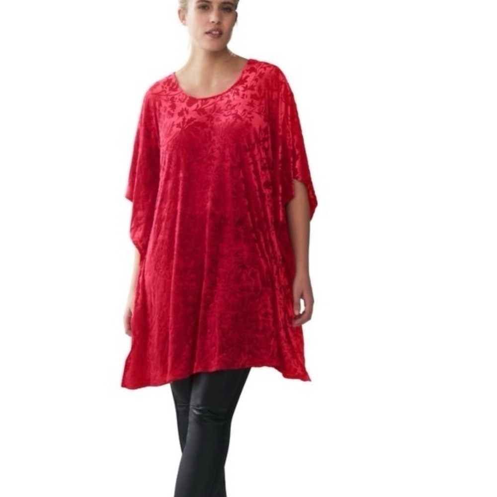 Ellos Size 4X Red Lux Velvet Burnout
Poncho Silhouette Tunic Cover Plus